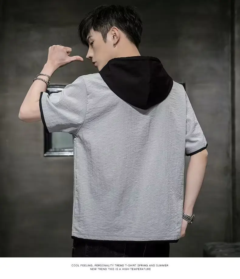 Men Ice Silk Hooded T-Shirt Summer Wear — feature 34
