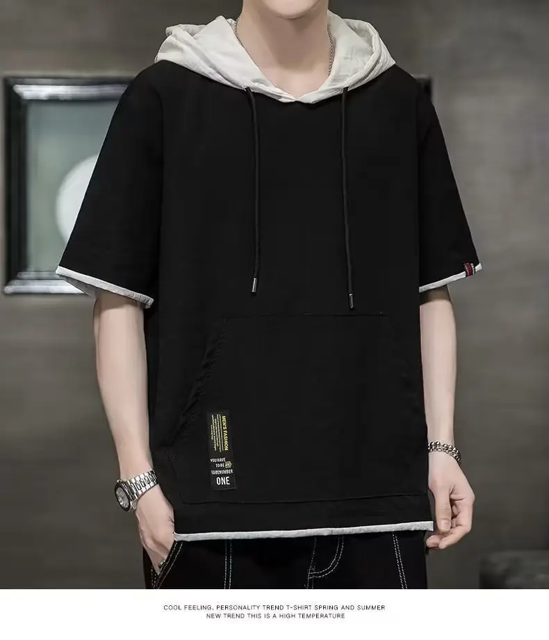 Men Ice Silk Hooded T-Shirt Summer Wear — feature 35