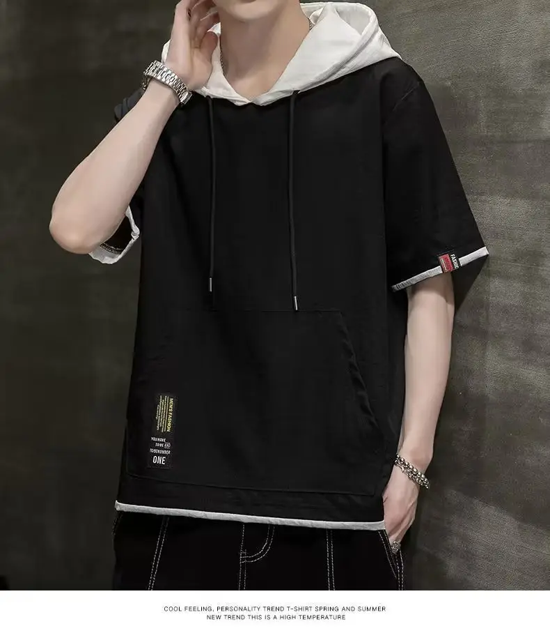 Men Ice Silk Hooded T-Shirt Summer Wear — feature 36