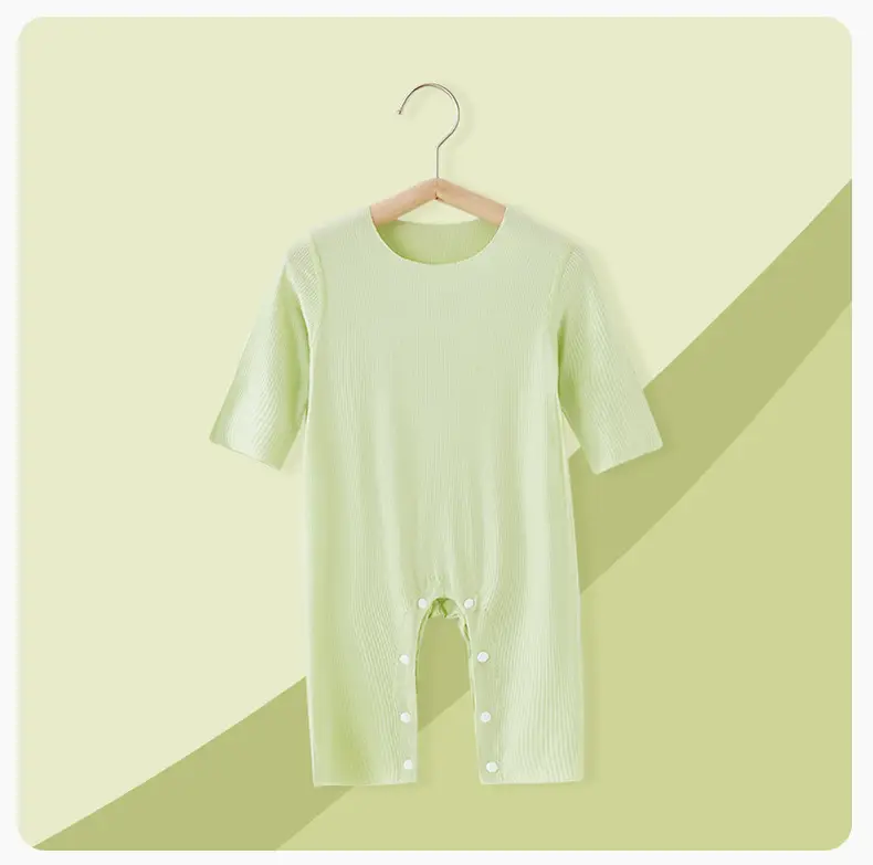 Baby's Green Striped Summer Jumpsuit Modal Fabric — feature 9