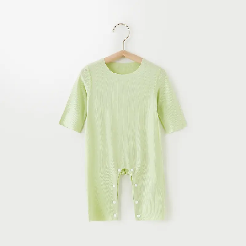 Baby's Green Striped Summer Jumpsuit Modal Fabric - Image 5