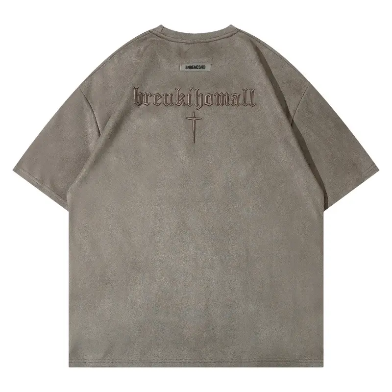 Men's Grey Suede Cross T-Shirt Short Sleeve - Image 5