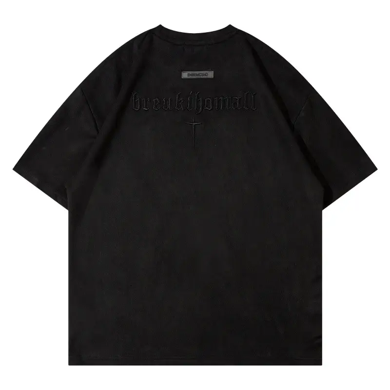 Men's Grey Suede Cross T-Shirt Short Sleeve - Image 6