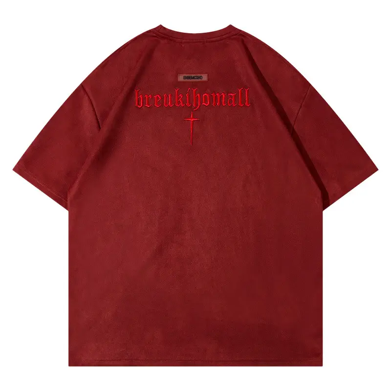 Men's Grey Suede Cross T-Shirt Short Sleeve - Image 8