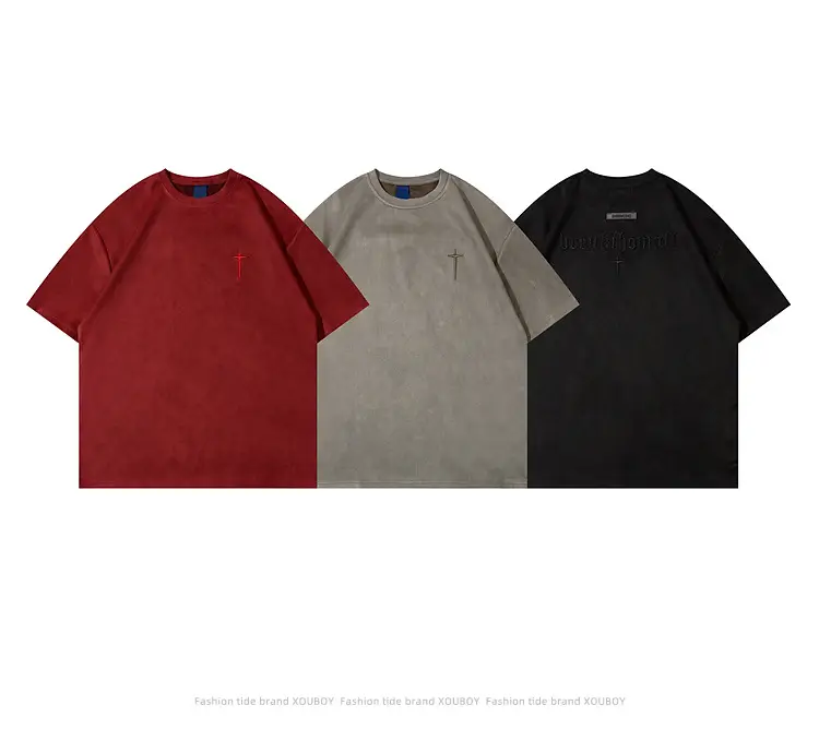 Men's Grey Suede Cross T-Shirt Short Sleeve — feature 11