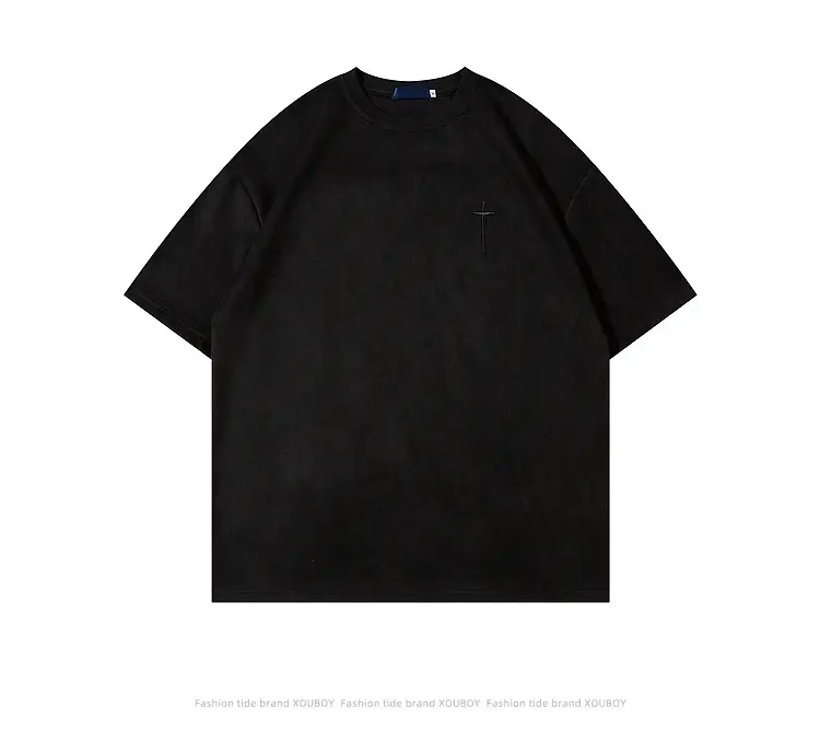 Men's Grey Suede Cross T-Shirt Short Sleeve — feature 12
