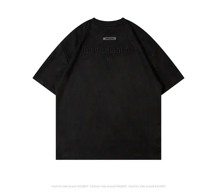 Men's Grey Suede Cross T-Shirt Short Sleeve — feature 13