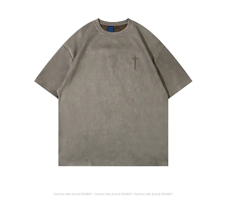 Men's Grey Suede Cross T-Shirt Short Sleeve — feature 14