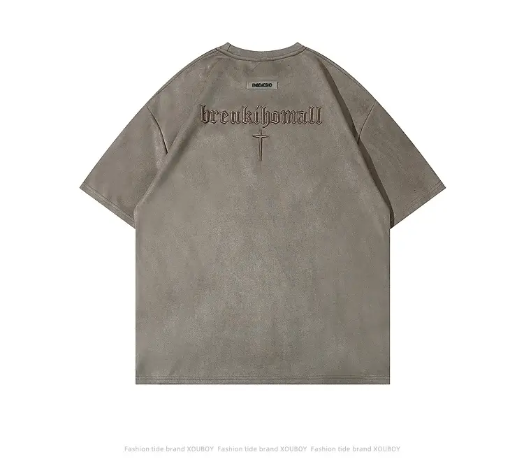 Men's Grey Suede Cross T-Shirt Short Sleeve — feature 15
