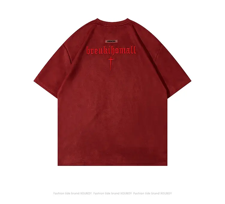 Men's Grey Suede Cross T-Shirt Short Sleeve — feature 17