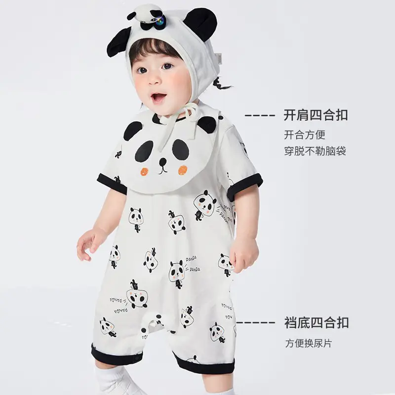Cute Panda Baby Bib & Shorts Set Cotton White - Image 6