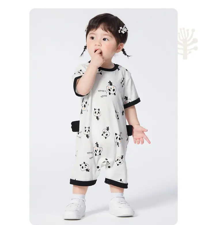Cute Panda Baby Bib & Shorts Set Cotton White — feature 21