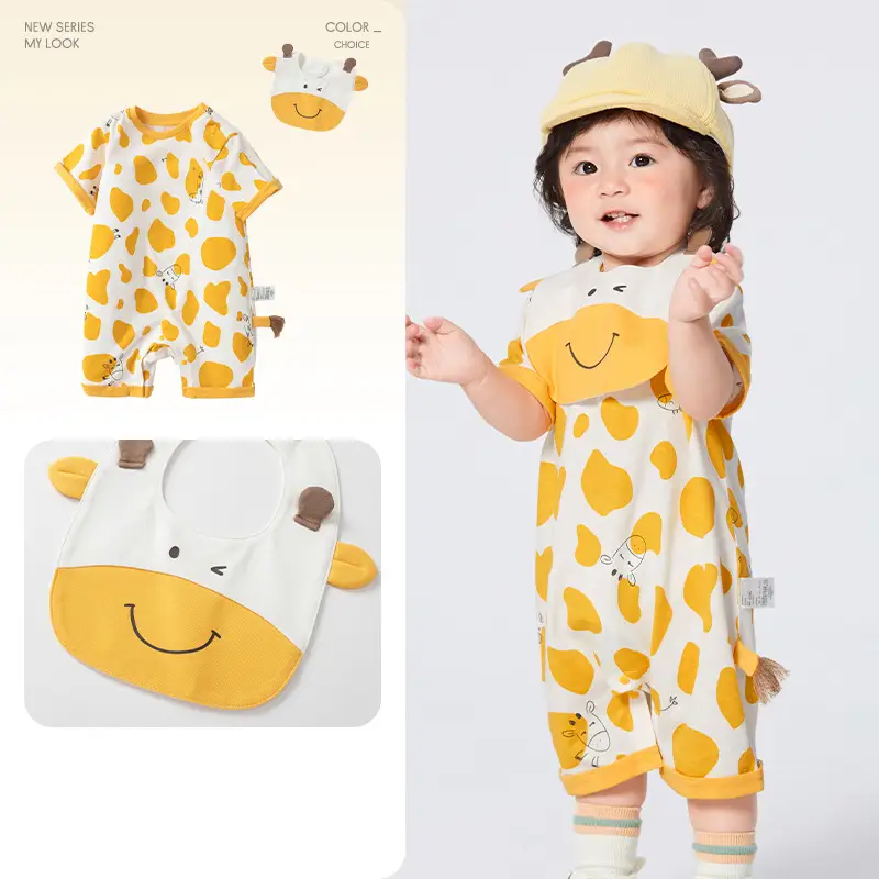 Cute Panda Baby Bib & Shorts Set Cotton White - Image 3