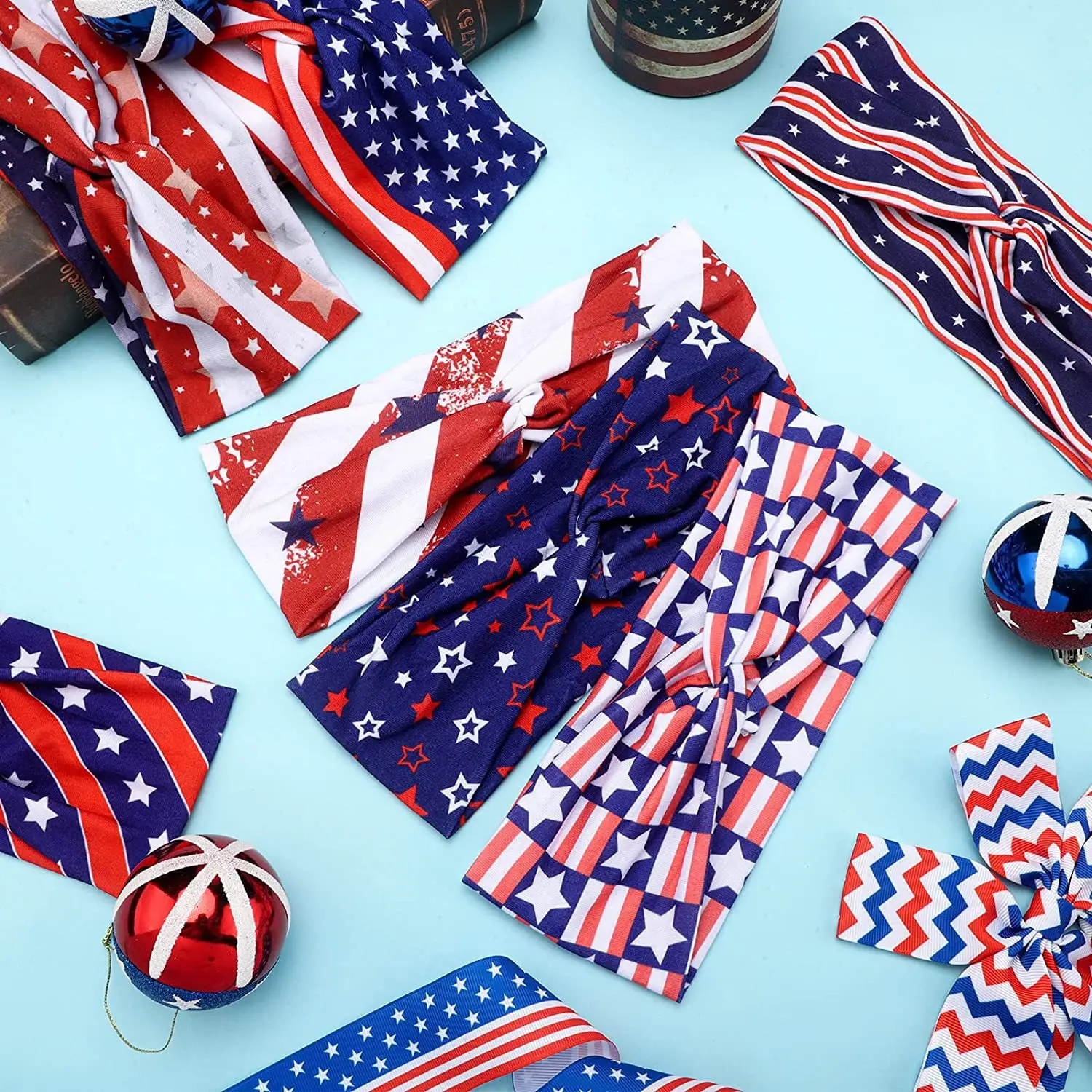 US Flag Star Element Retro Knot Yoga Hair Band - Image 17