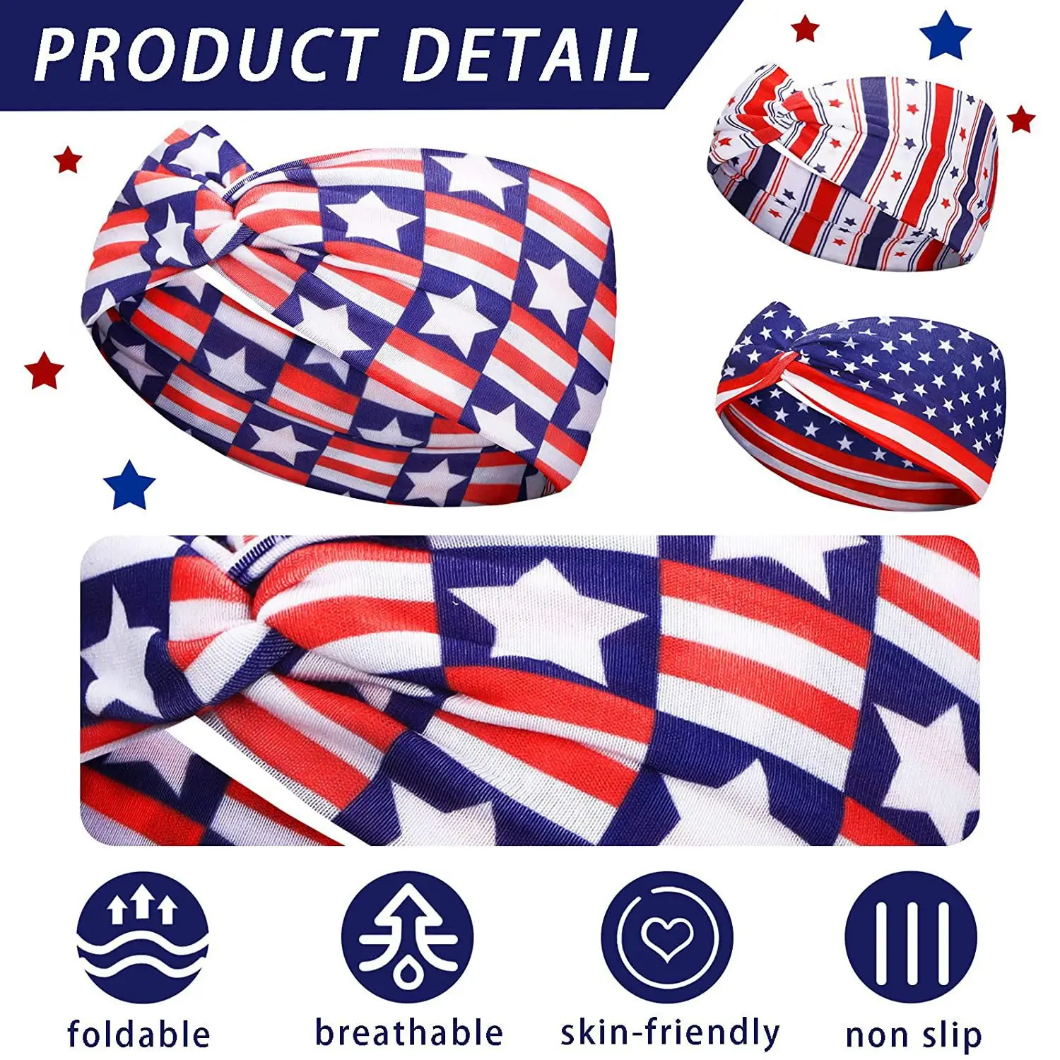 US Flag Star Element Retro Knot Yoga Hair Band - Image 18