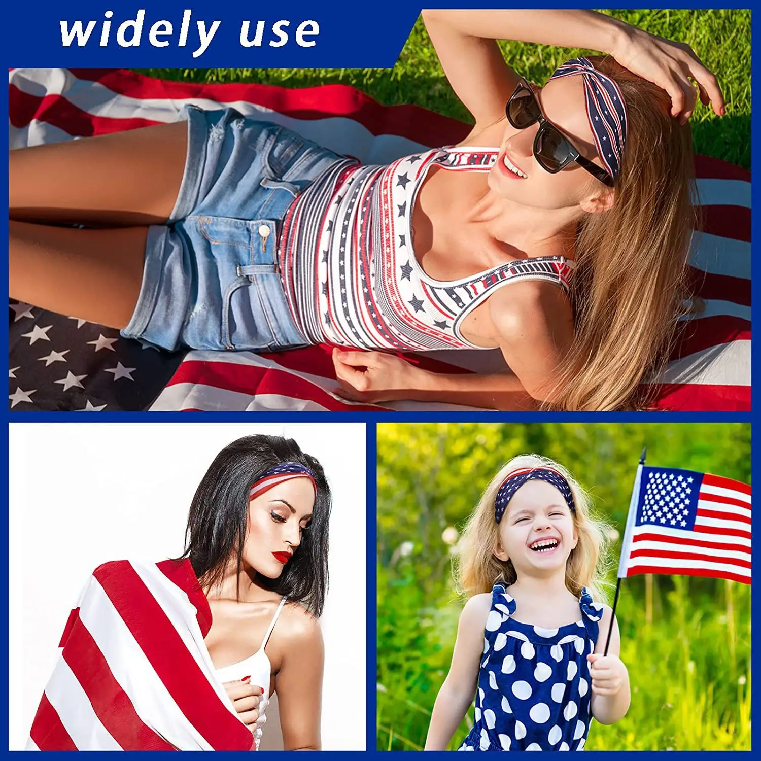 US Flag Star Element Retro Knot Yoga Hair Band - Image 19