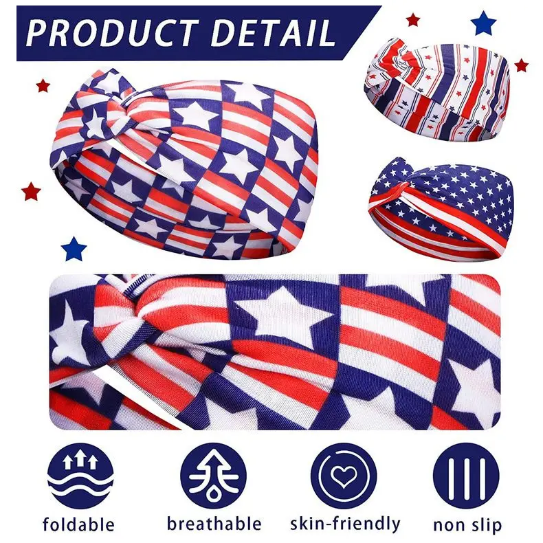 US Flag Star Element Retro Knot Yoga Hair Band — feature 7
