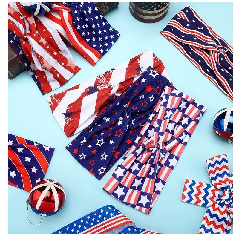 US Flag Star Element Retro Knot Yoga Hair Band — feature 8