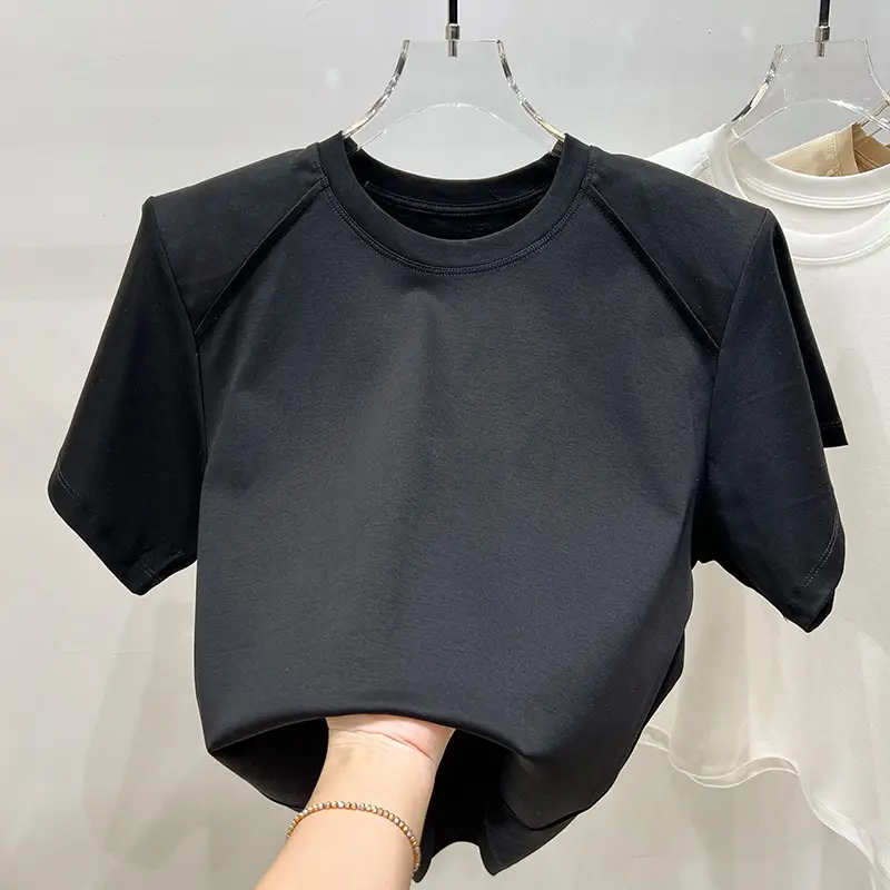 Women's New Style Shoulder Short Sleeve T-Shirt Beige - Image 7