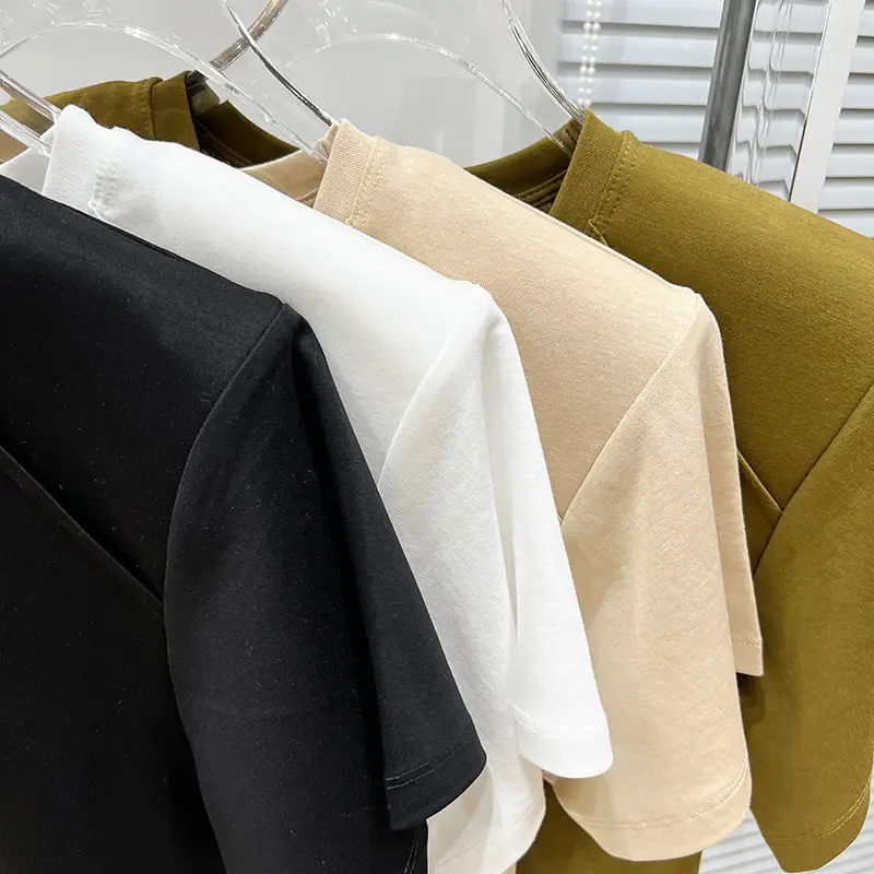 Women's New Style Shoulder Short Sleeve T-Shirt Beige - Image 9