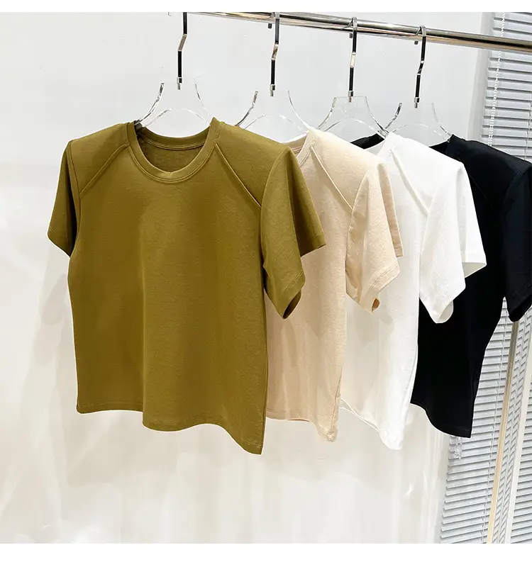 Women's New Style Shoulder Short Sleeve T-Shirt Beige — feature 11