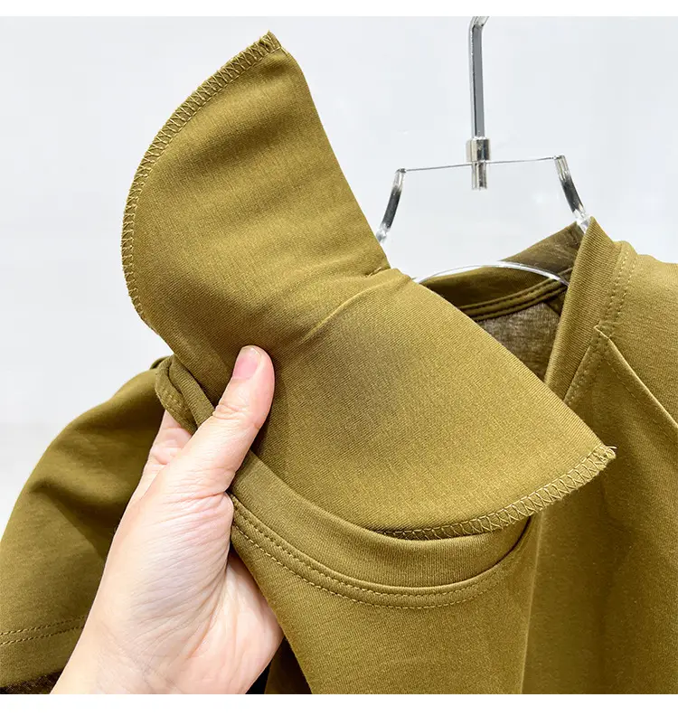 Women's New Style Shoulder Short Sleeve T-Shirt Beige — feature 15