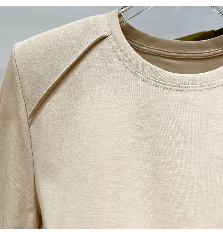 Women's New Style Shoulder Short Sleeve T-Shirt Beige — feature 21