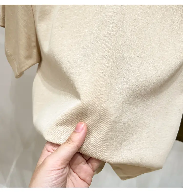 Women's New Style Shoulder Short Sleeve T-Shirt Beige — feature 22