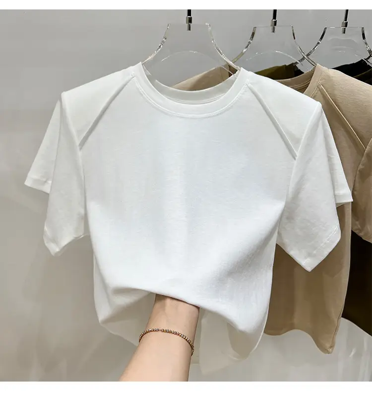 Women's New Style Shoulder Short Sleeve T-Shirt Beige — feature 23