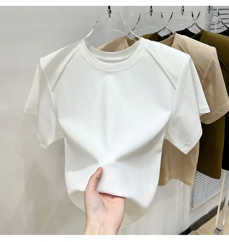 Women's New Style Shoulder Short Sleeve T-Shirt Beige — feature 24
