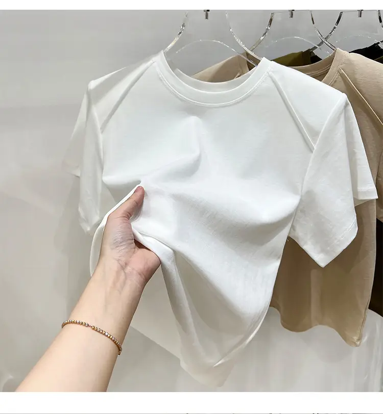 Women's New Style Shoulder Short Sleeve T-Shirt Beige — feature 25