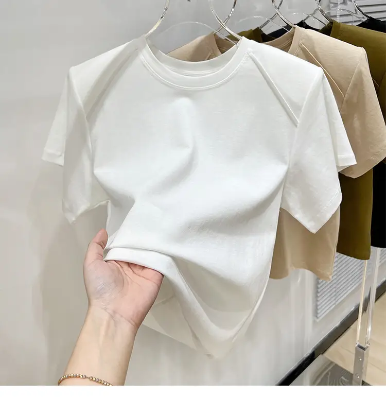 Women's New Style Shoulder Short Sleeve T-Shirt Beige — feature 26