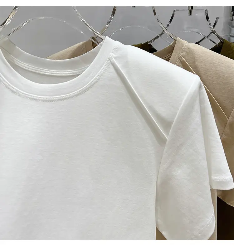 Women's New Style Shoulder Short Sleeve T-Shirt Beige — feature 27