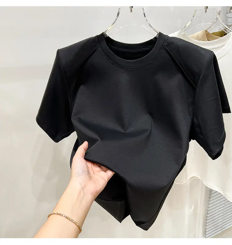 Women's New Style Shoulder Short Sleeve T-Shirt Beige — feature 28
