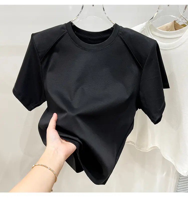 Women's New Style Shoulder Short Sleeve T-Shirt Beige — feature 29