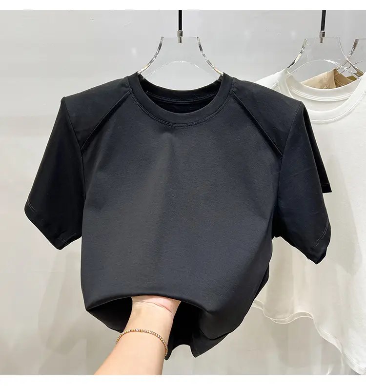 Women's New Style Shoulder Short Sleeve T-Shirt Beige — feature 30