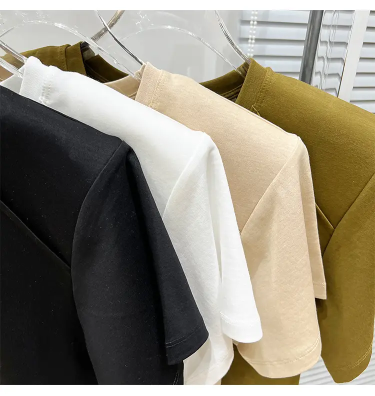 Women's New Style Shoulder Short Sleeve T-Shirt Beige — feature 31