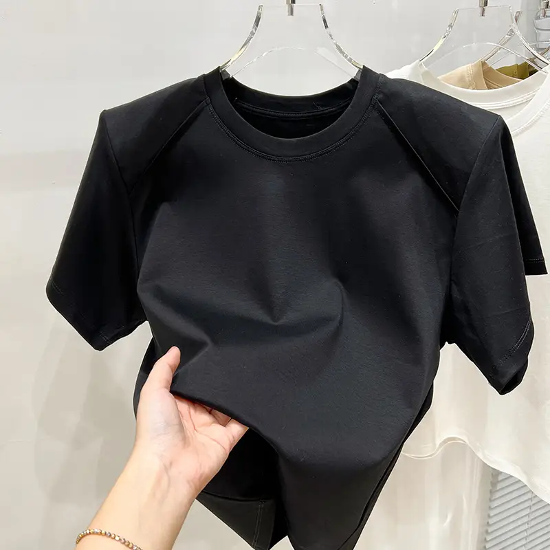 Women's New Style Shoulder Short Sleeve T-Shirt Beige - Image 2