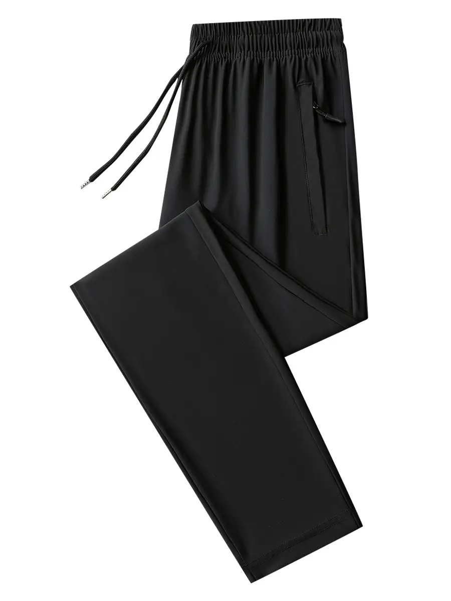 Men Black Ice Silk Stretch Pants Plus Size - Image 11