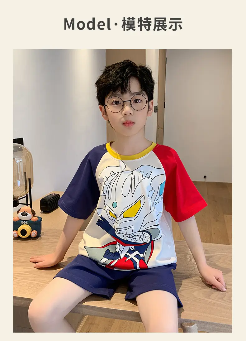 Cute Cartoon Boys Pajamas Summer Cotton Shorts Set — feature 1