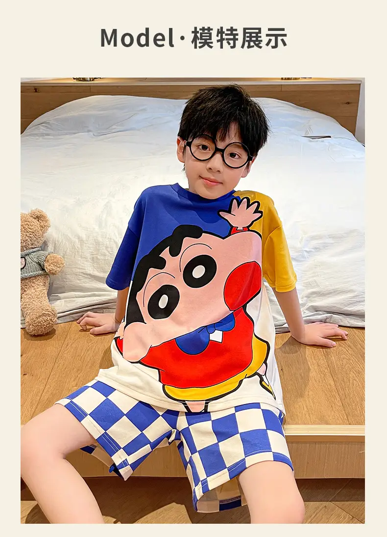 Cute Cartoon Boys Pajamas Summer Cotton Shorts Set — feature 14