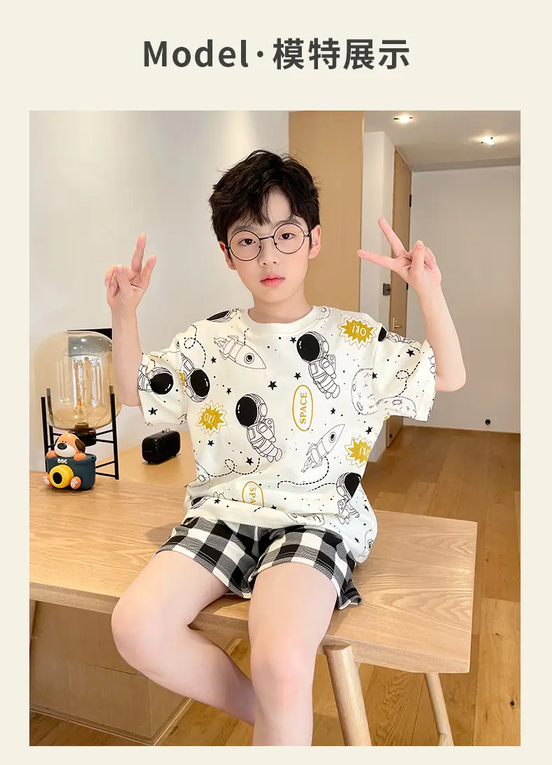 Cute Cartoon Boys Pajamas Summer Cotton Shorts Set — feature 17