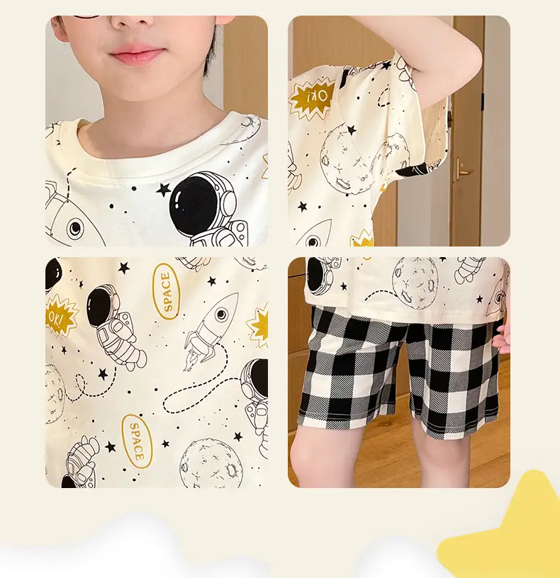 Cute Cartoon Boys Pajamas Summer Cotton Shorts Set — feature 18