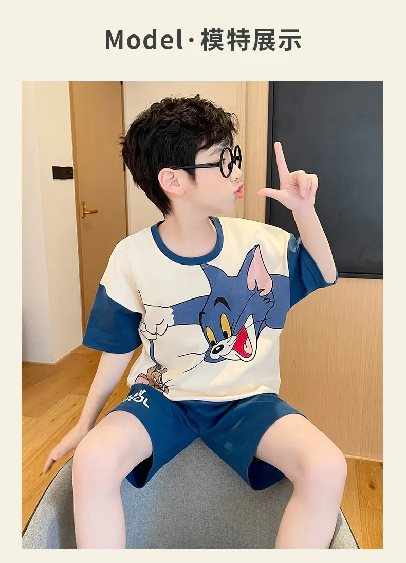 Cute Cartoon Boys Pajamas Summer Cotton Shorts Set — feature 20