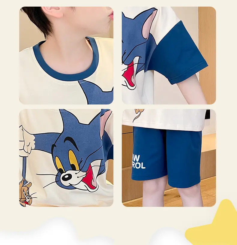 Cute Cartoon Boys Pajamas Summer Cotton Shorts Set — feature 21