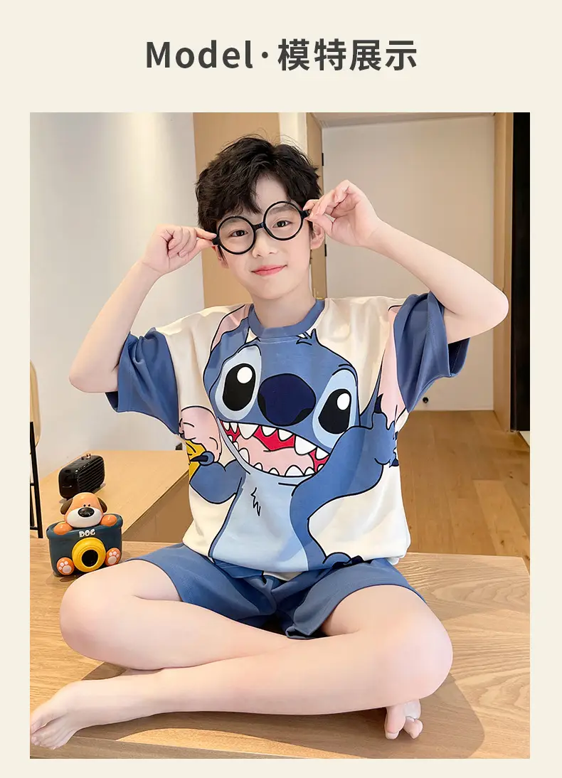 Cute Cartoon Boys Pajamas Summer Cotton Shorts Set — feature 23