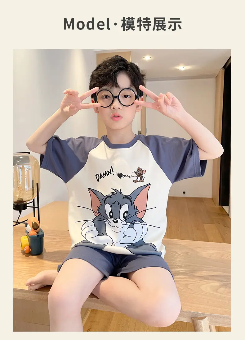 Cute Cartoon Boys Pajamas Summer Cotton Shorts Set — feature 29
