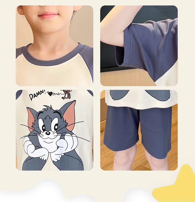Cute Cartoon Boys Pajamas Summer Cotton Shorts Set — feature 30