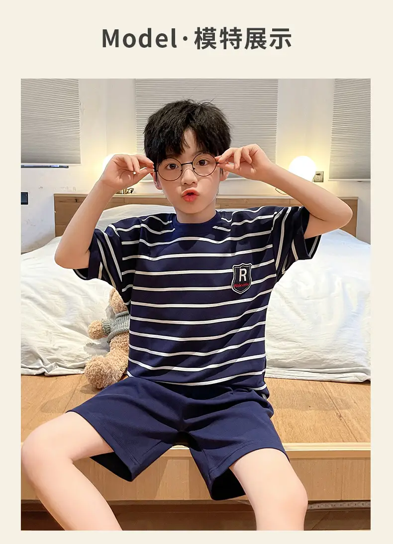Cute Cartoon Boys Pajamas Summer Cotton Shorts Set — feature 32
