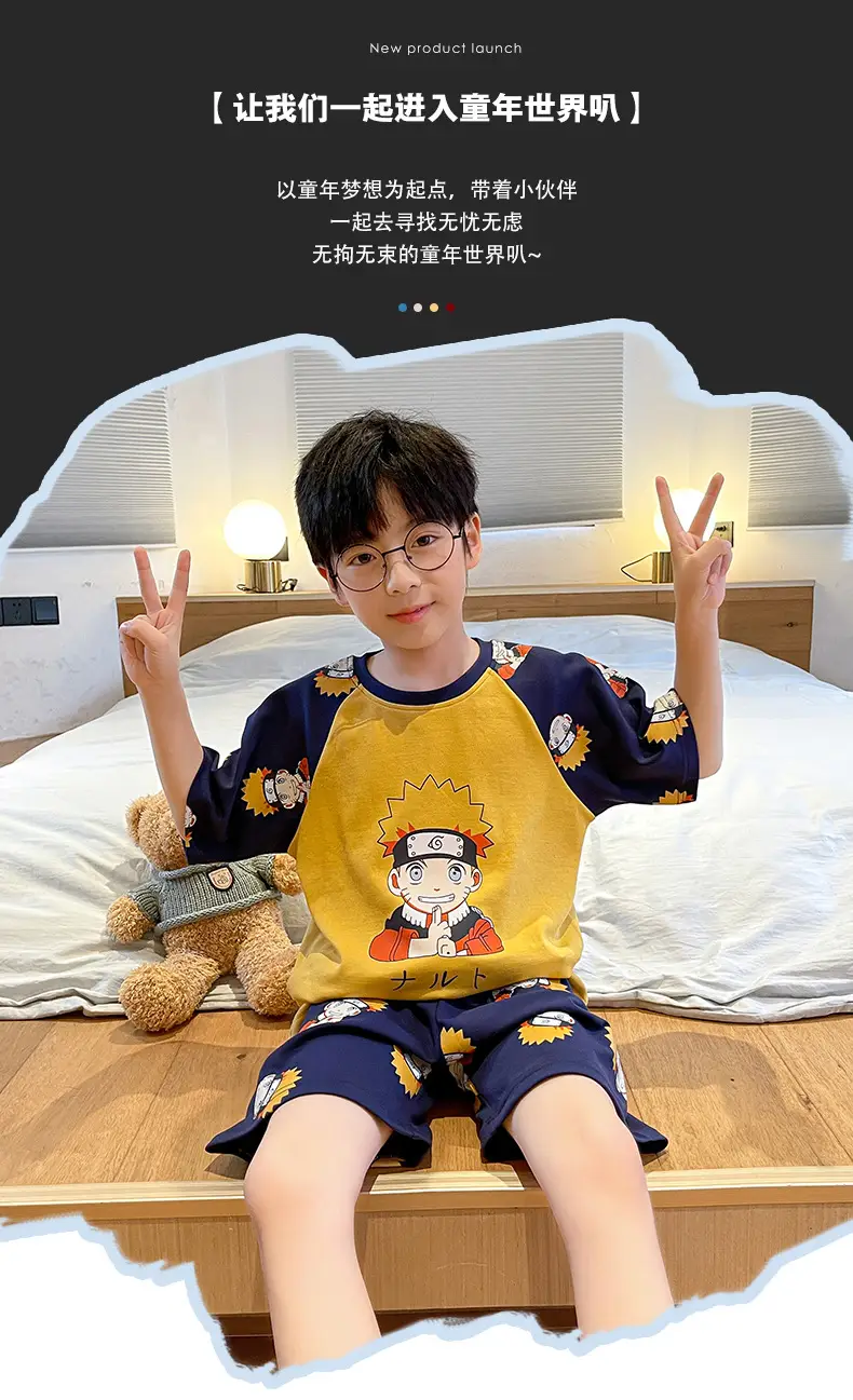 Cute Cartoon Boys Pajamas Summer Cotton Shorts Set — feature 35